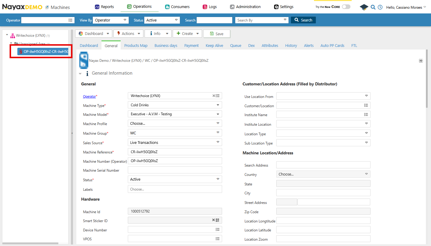 Create New Machine - Nayax Developer Portal