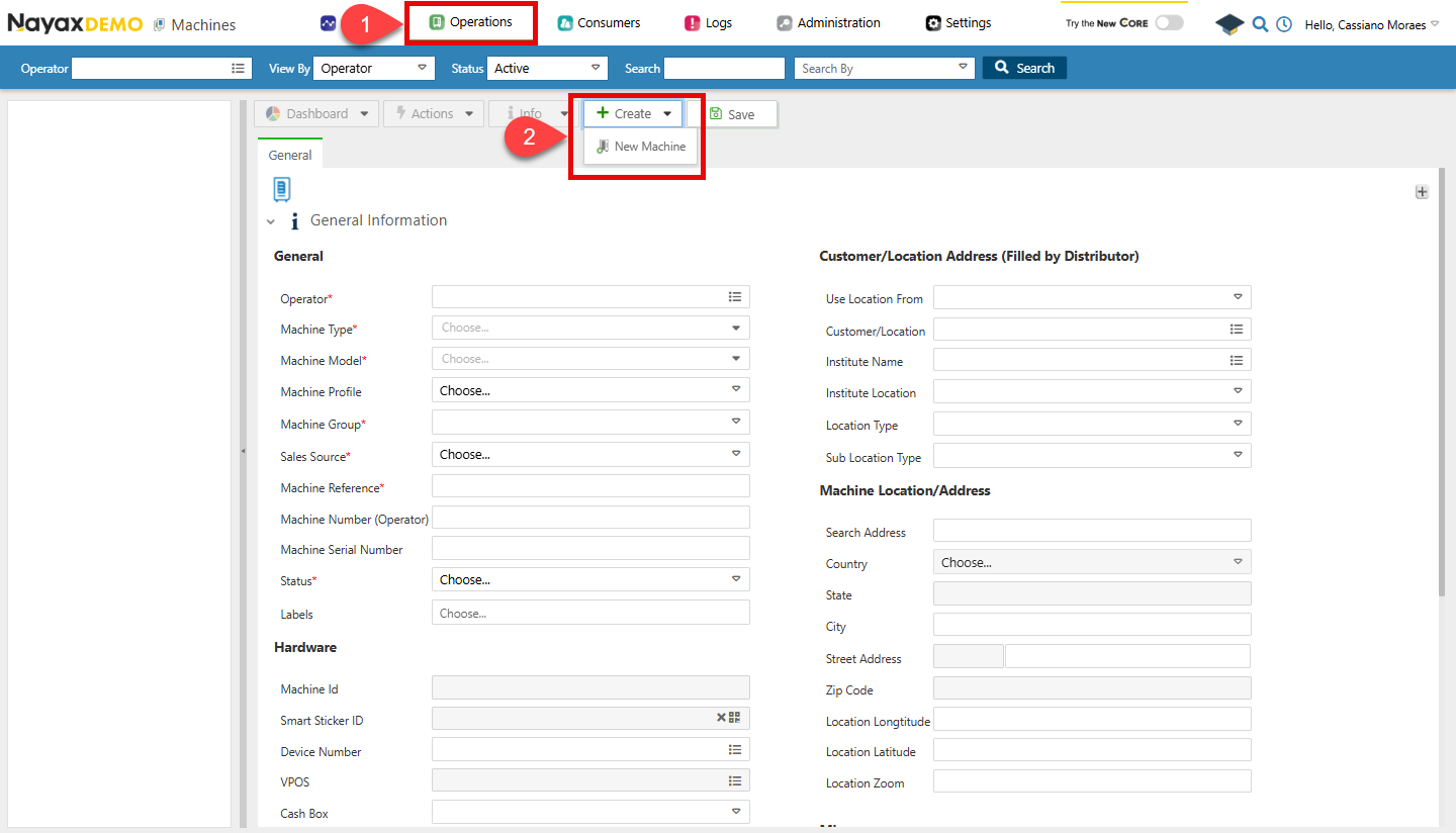 Create New Machine - Nayax Developer Portal