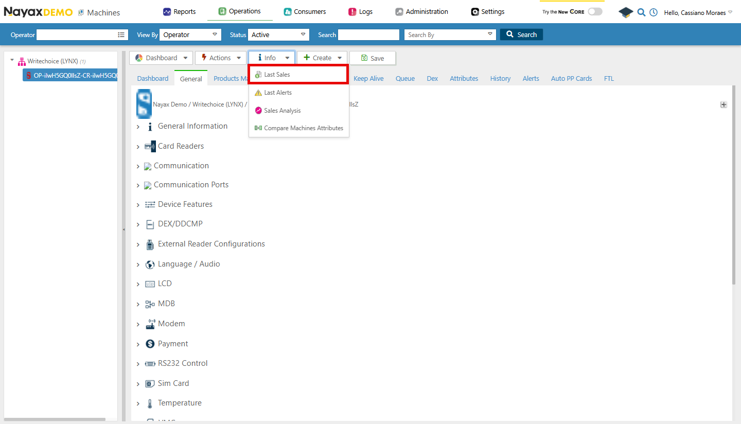 Get Machine's Last Sales - Nayax Developer Portal