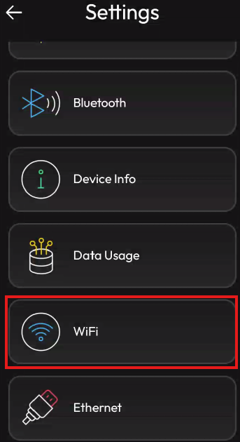 Wifi settings within Dev Mode