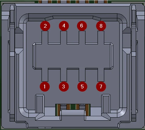 Molex connector pin layout with pins numbered 1 to 8