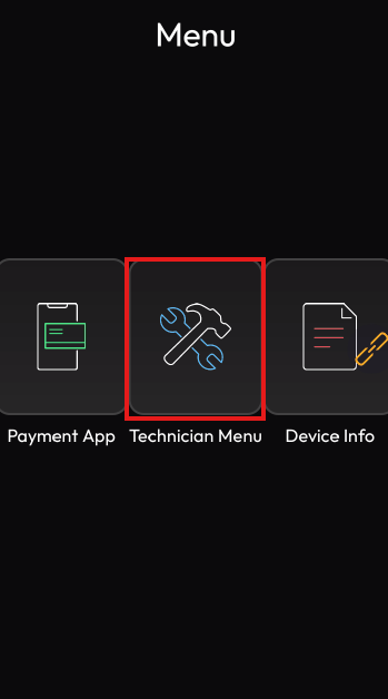 Technician Menu opened on the device