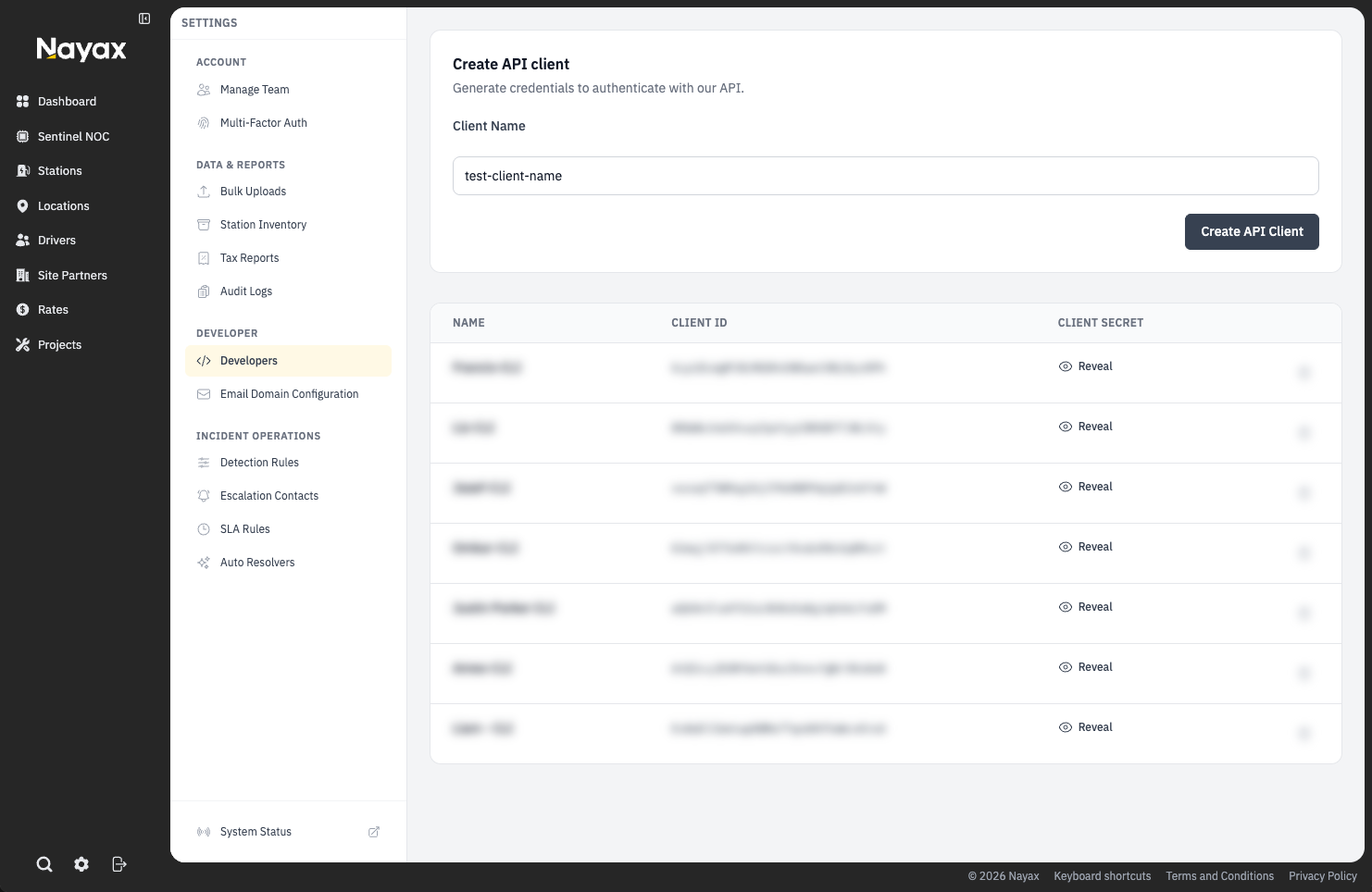 Create API client form