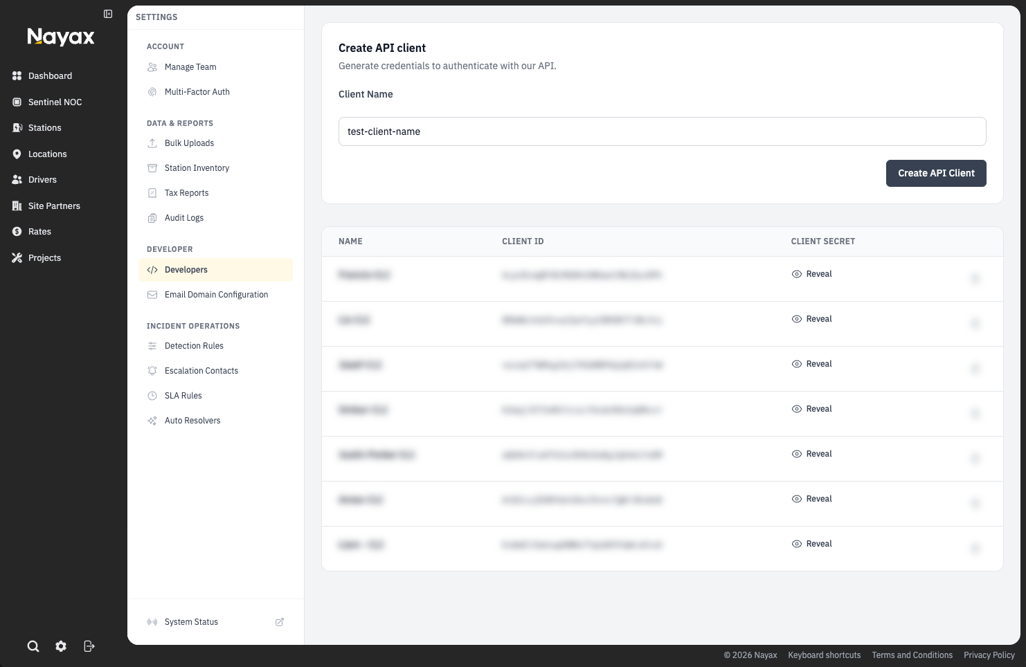 Create API client form