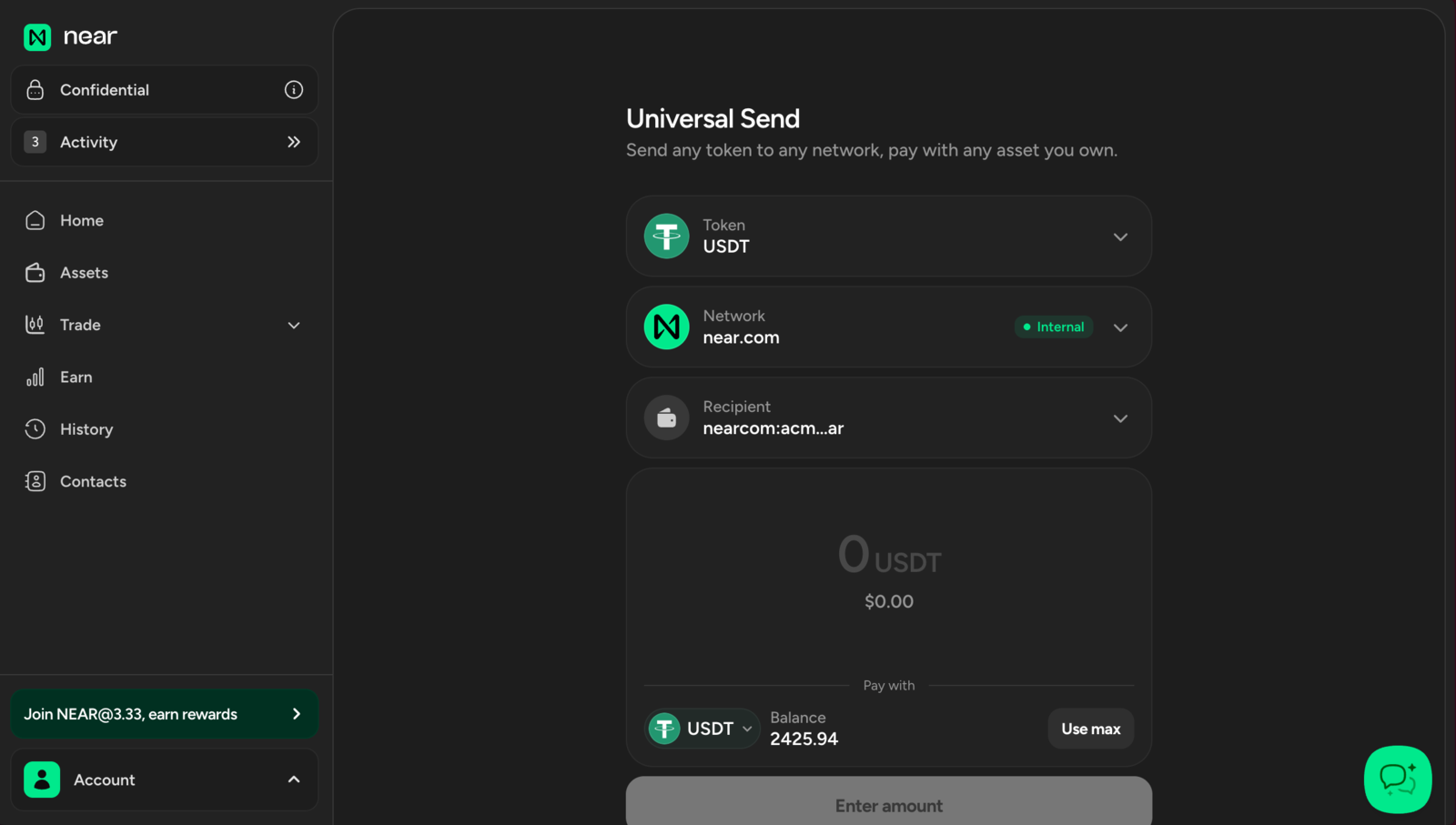Sending funds to another near.com account