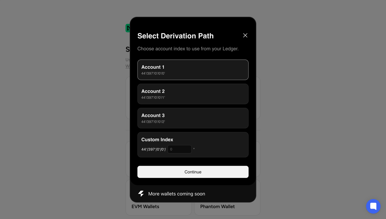 Derivation path selection