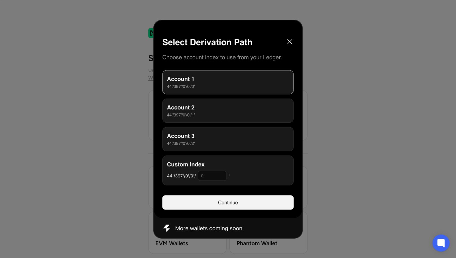 Derivation path selection