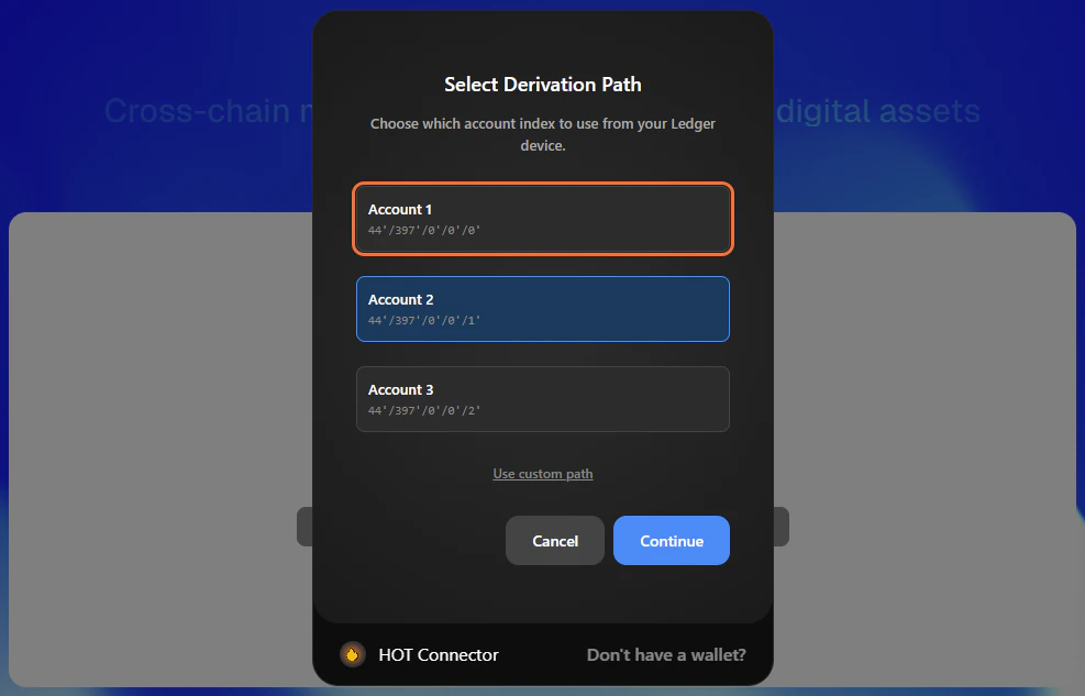 Derivation path selection