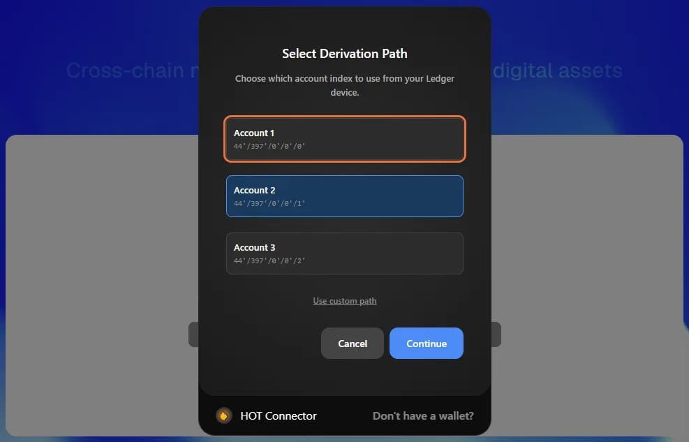 Derivation path selection