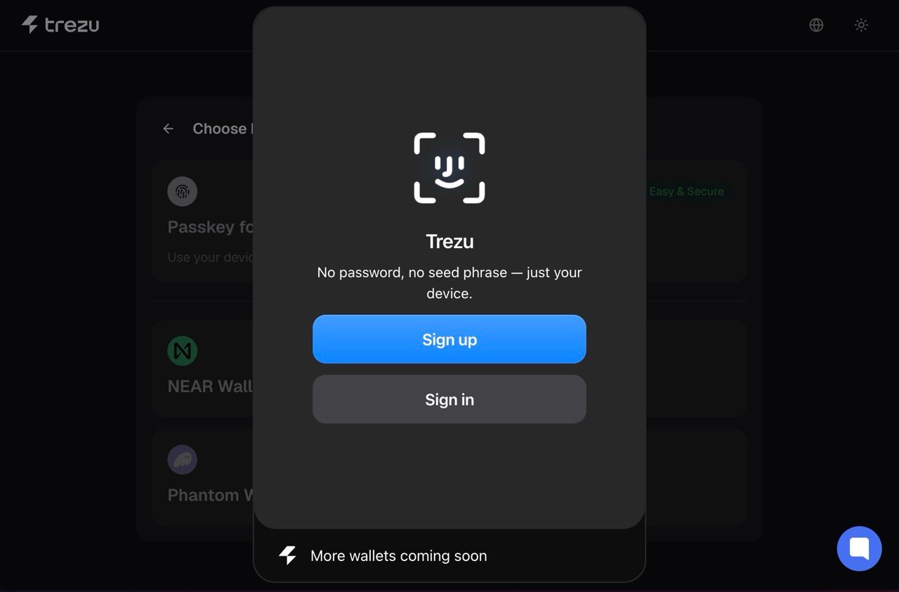 Passkey sign-up option in the Trezu login modal