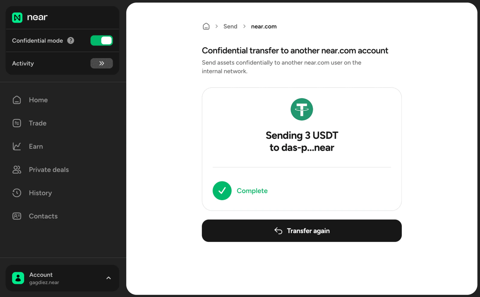 deposit completed