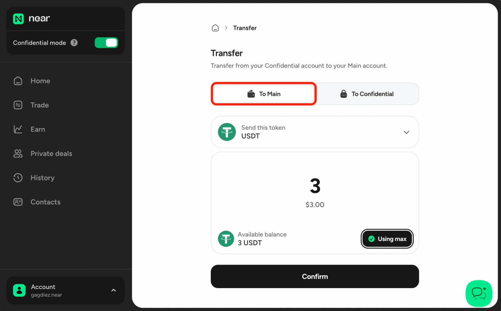 Transfer to main account
