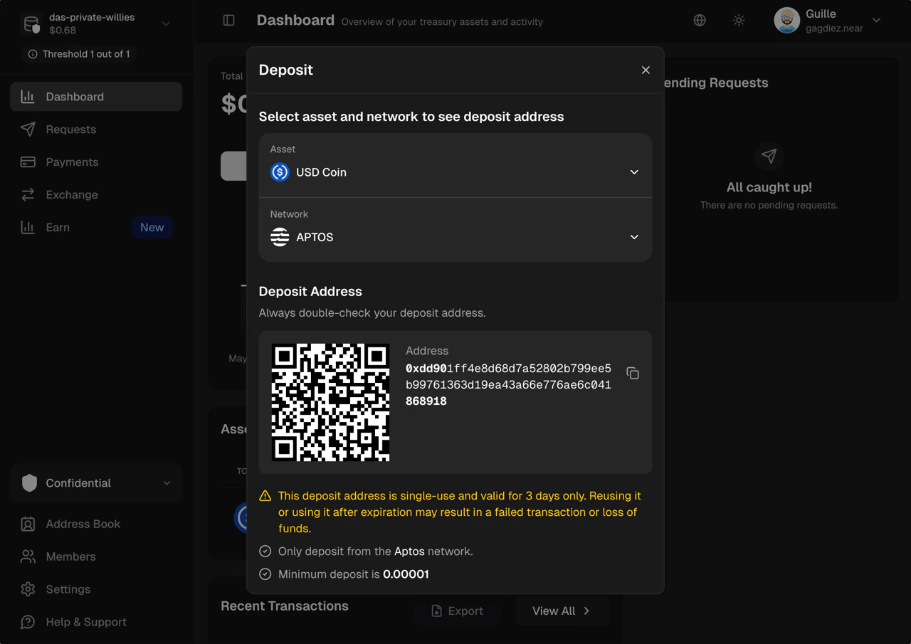 deposit through temporary address
