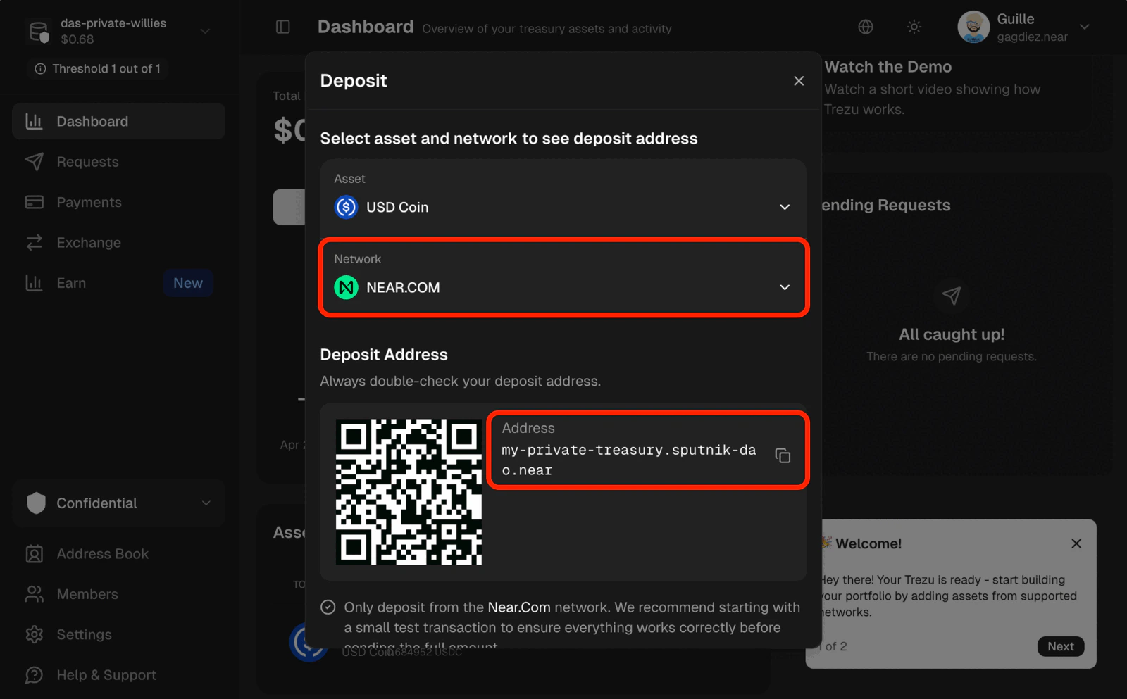 getting address from trezu