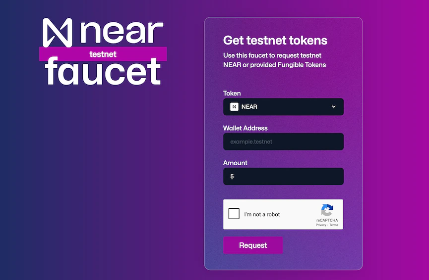 Faucet showing token selection interface