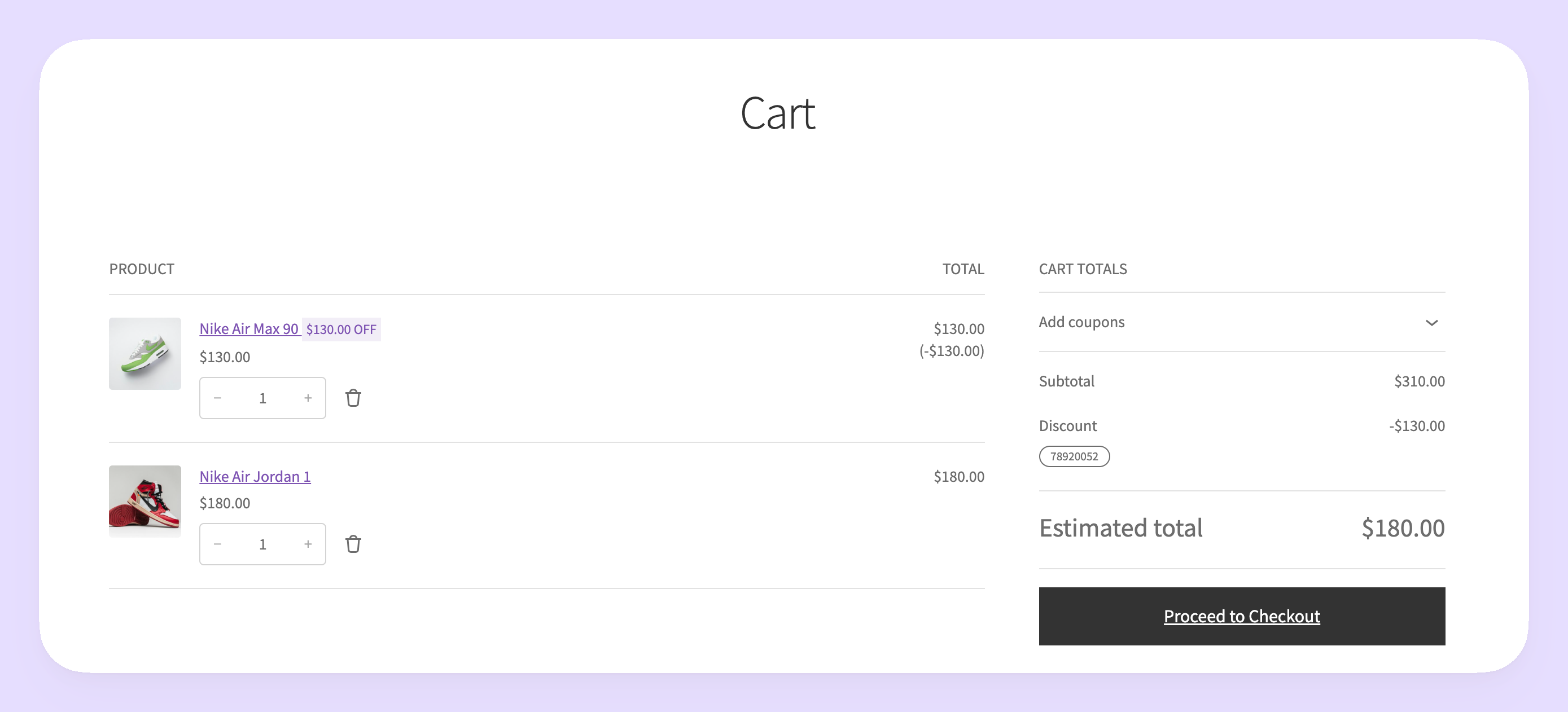 cart page showing the bogo fully applied now with the discount in place