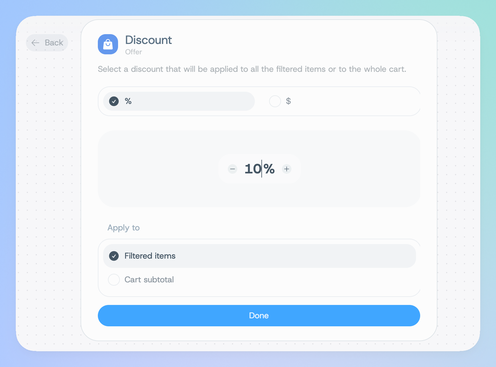 the config screen for a Discount offer