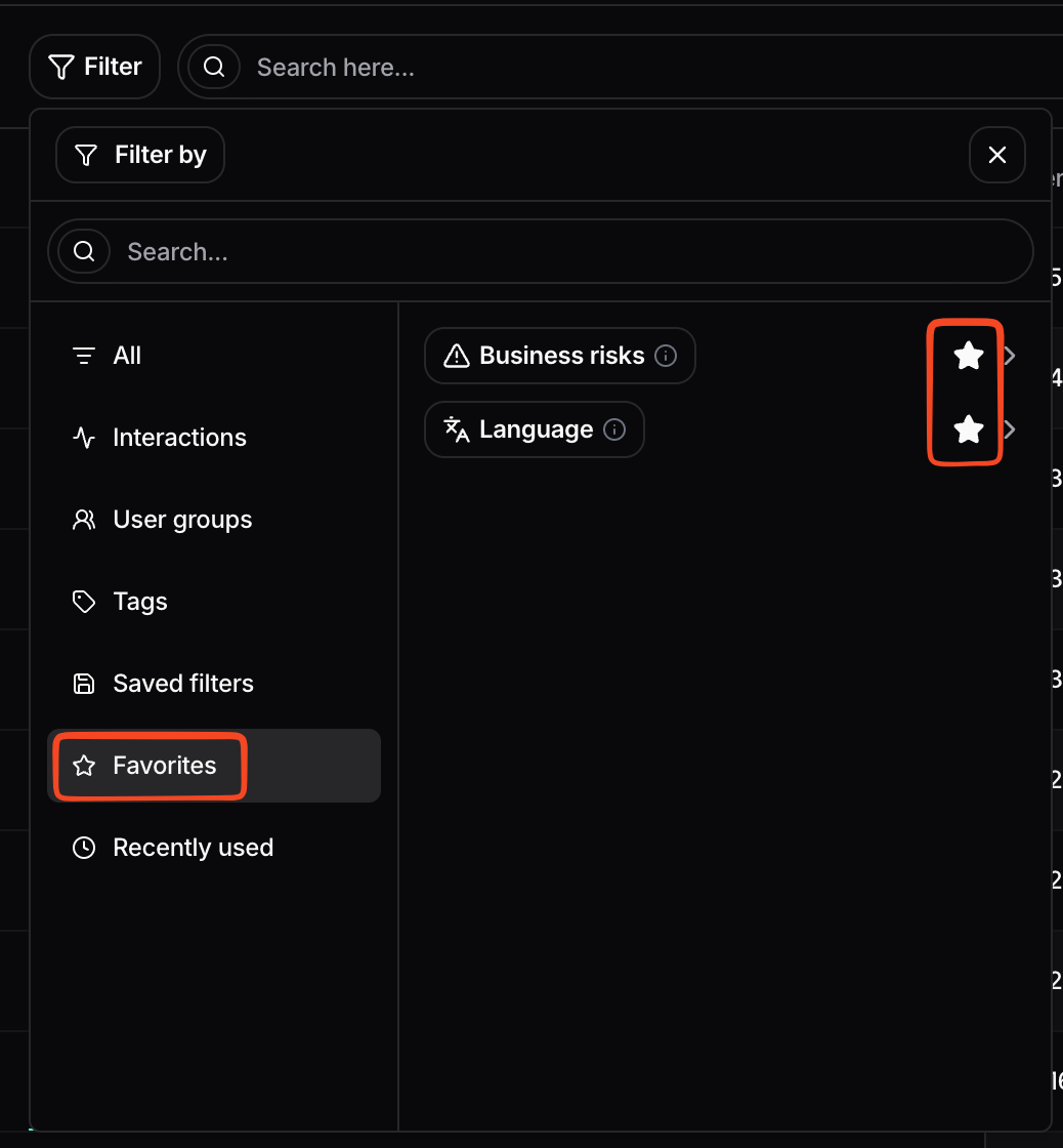 Favorite filter fields