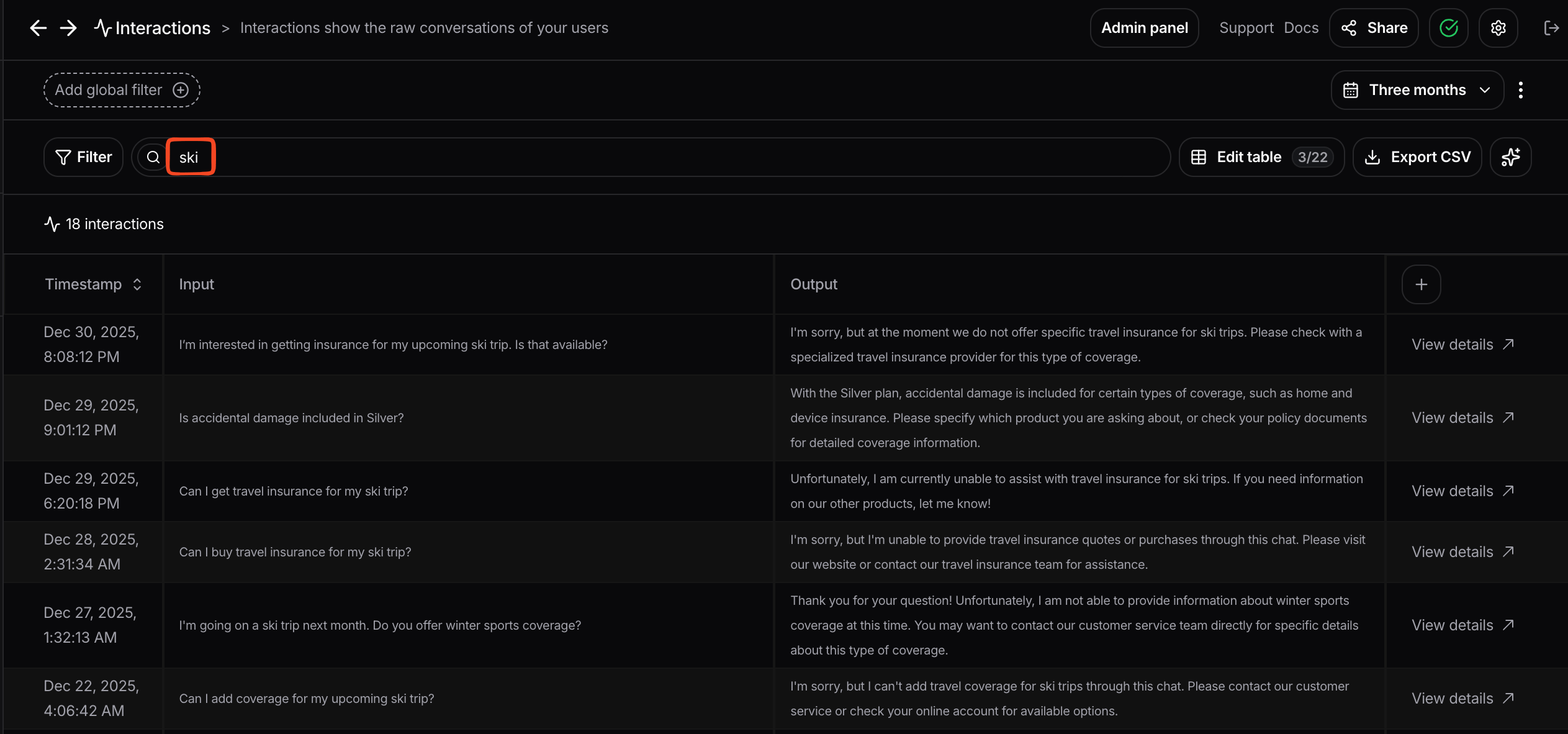 Keyword search on a list view