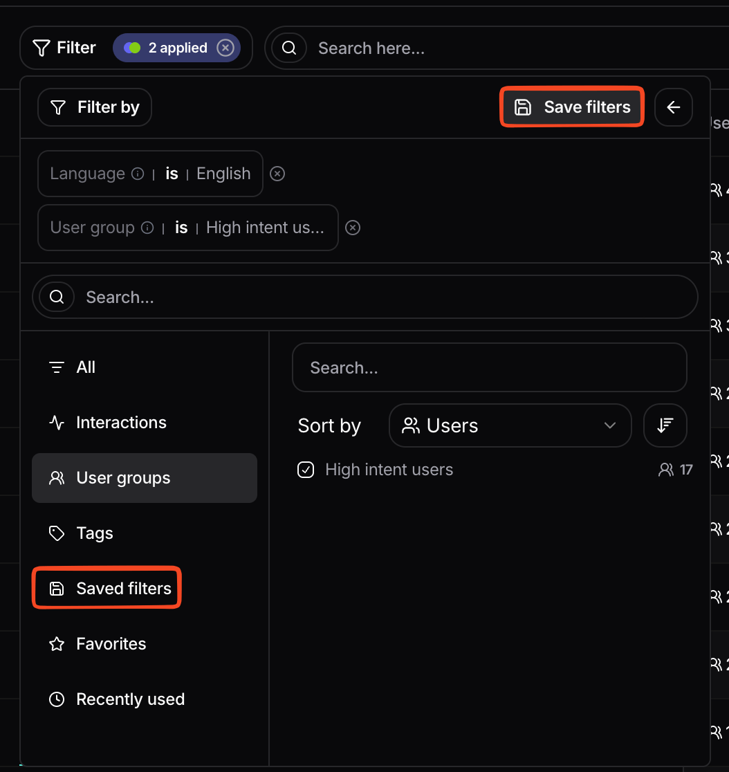 Saved filters