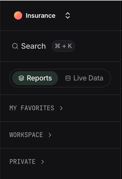 Reports tab sections