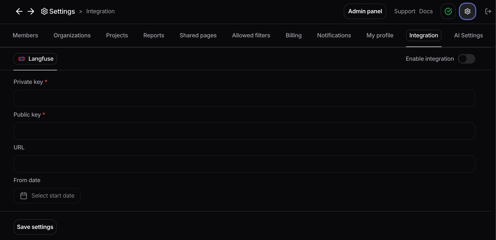 Nebuly – Langfuse integration settings