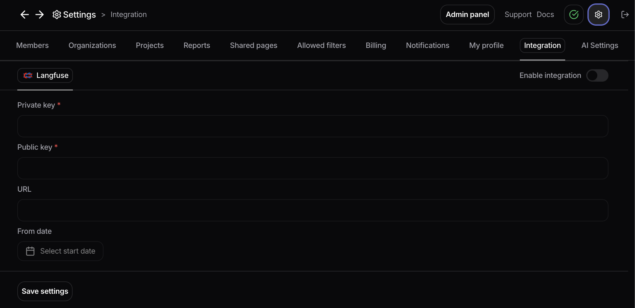 Nebuly – Langfuse integration settings