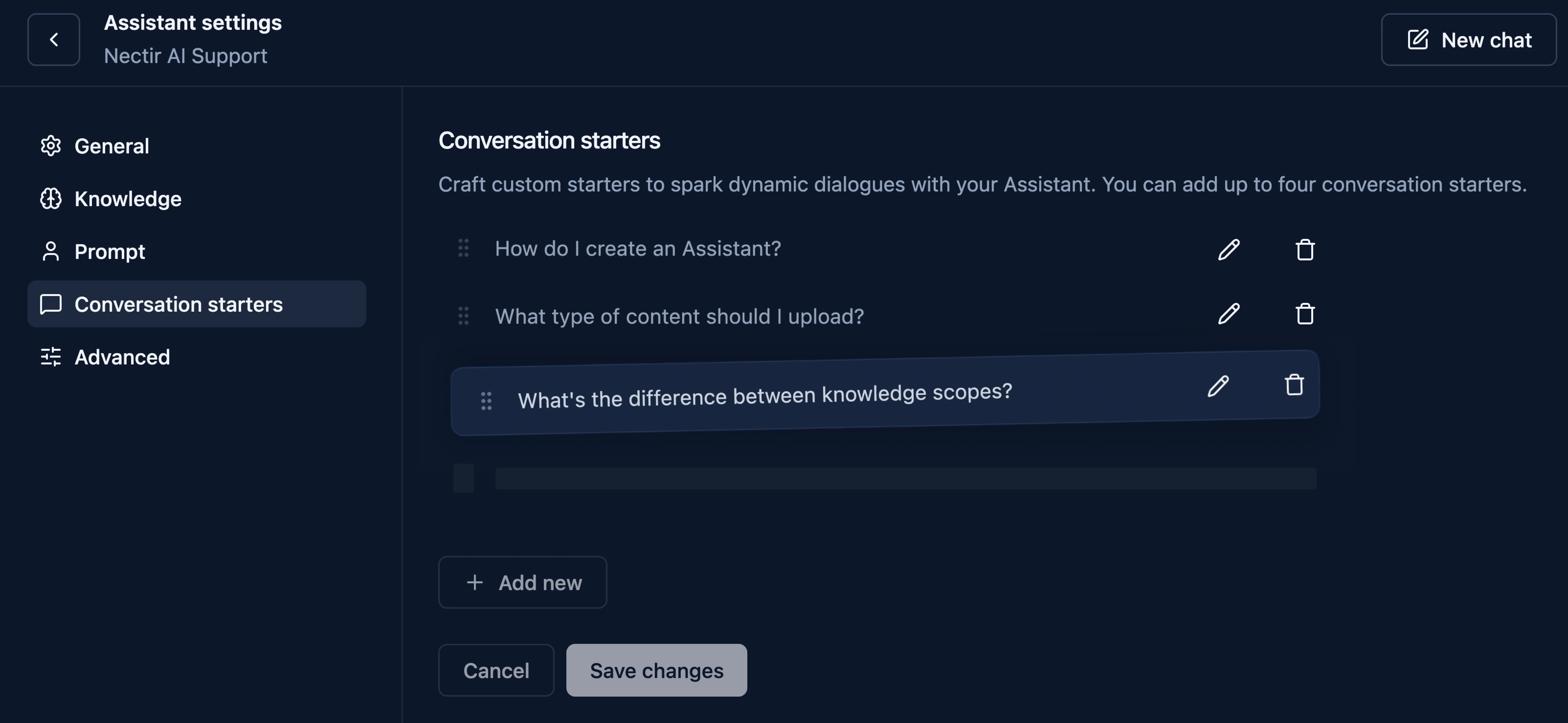 Reorder Conversation Starters