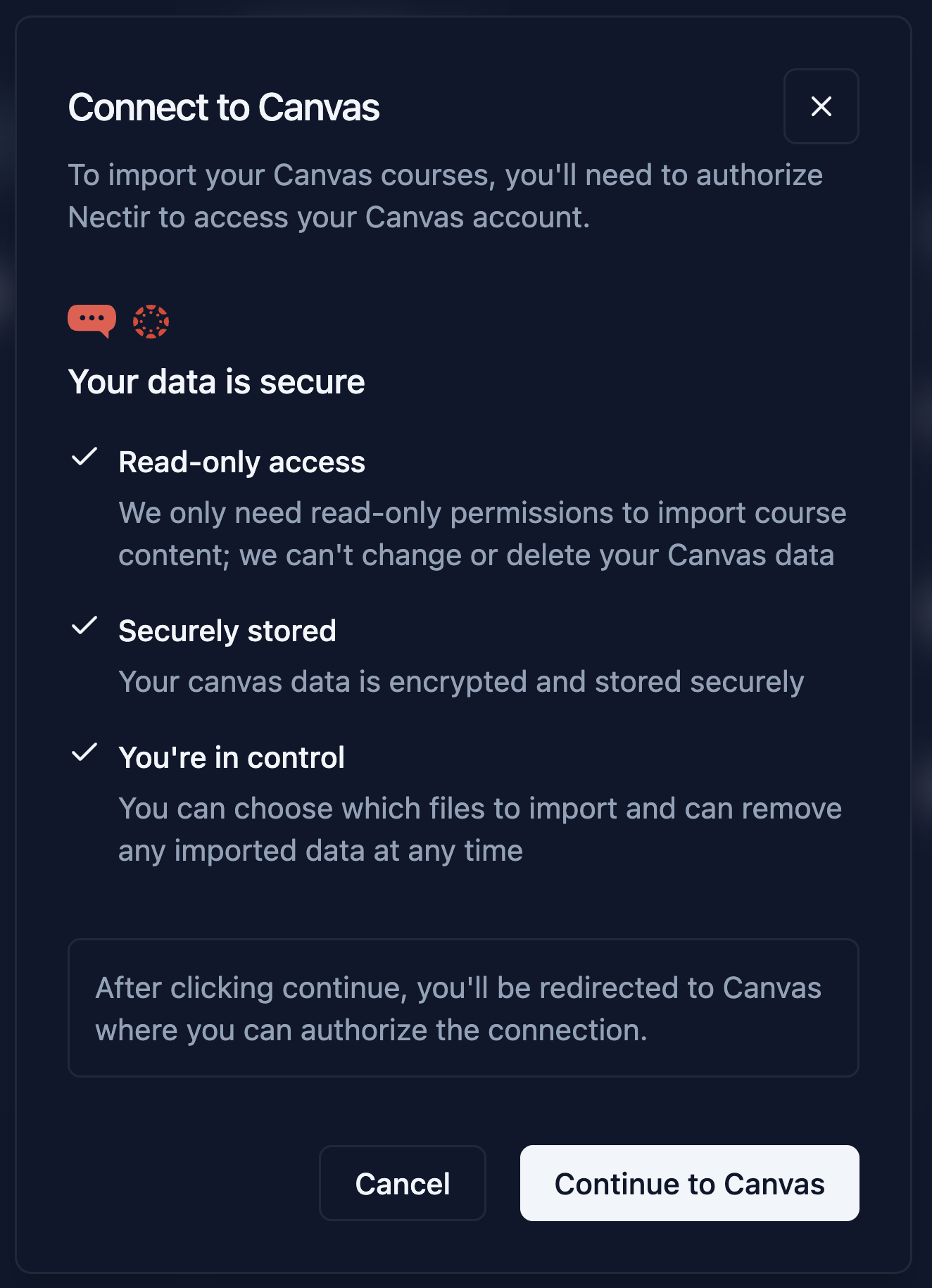 Canvas Data Security Modal