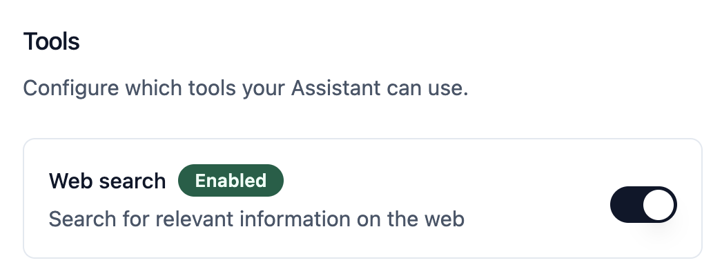Web search toggle in Assistant advanced settings
