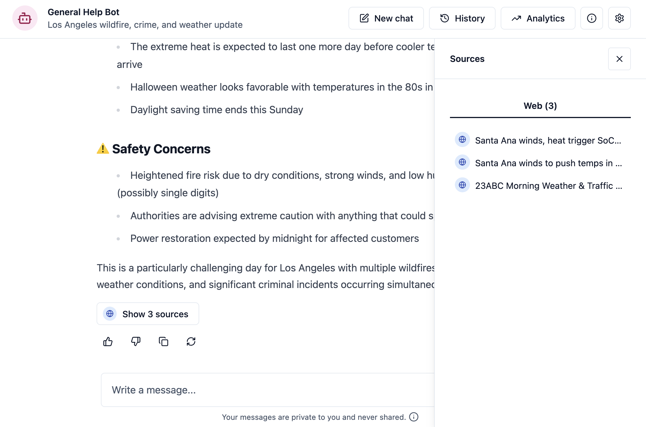 Web search sources displayed in Assistant response