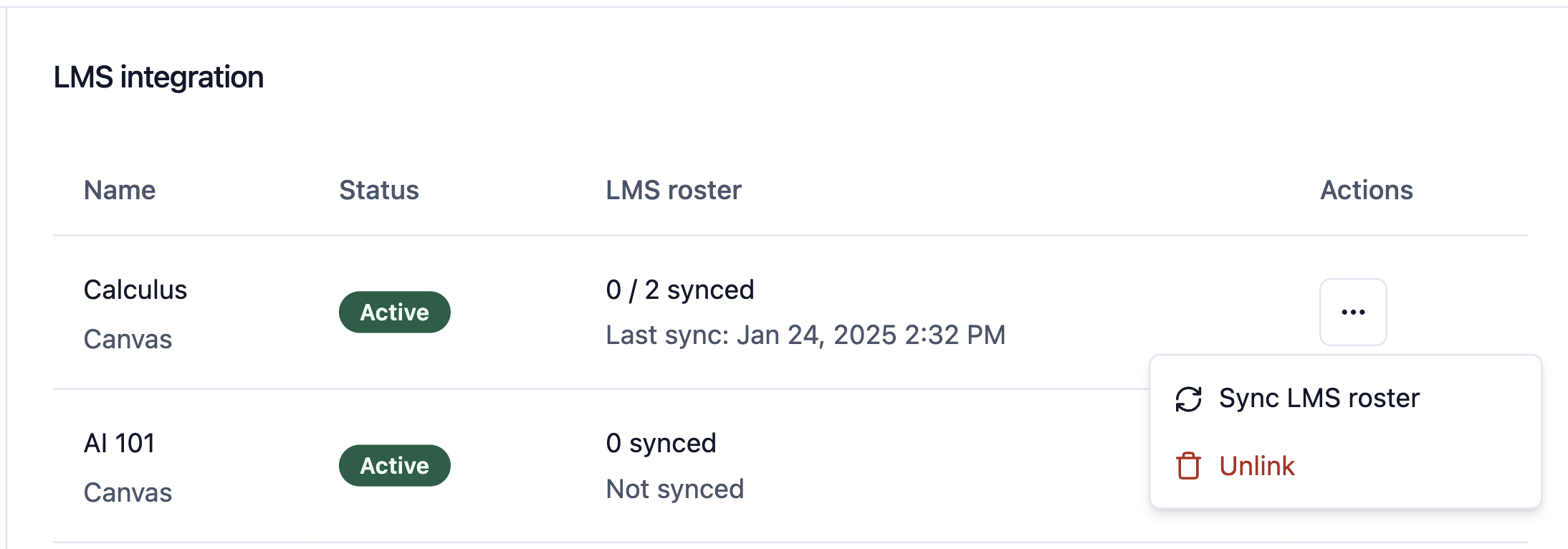 Unlink LMS Integration Button