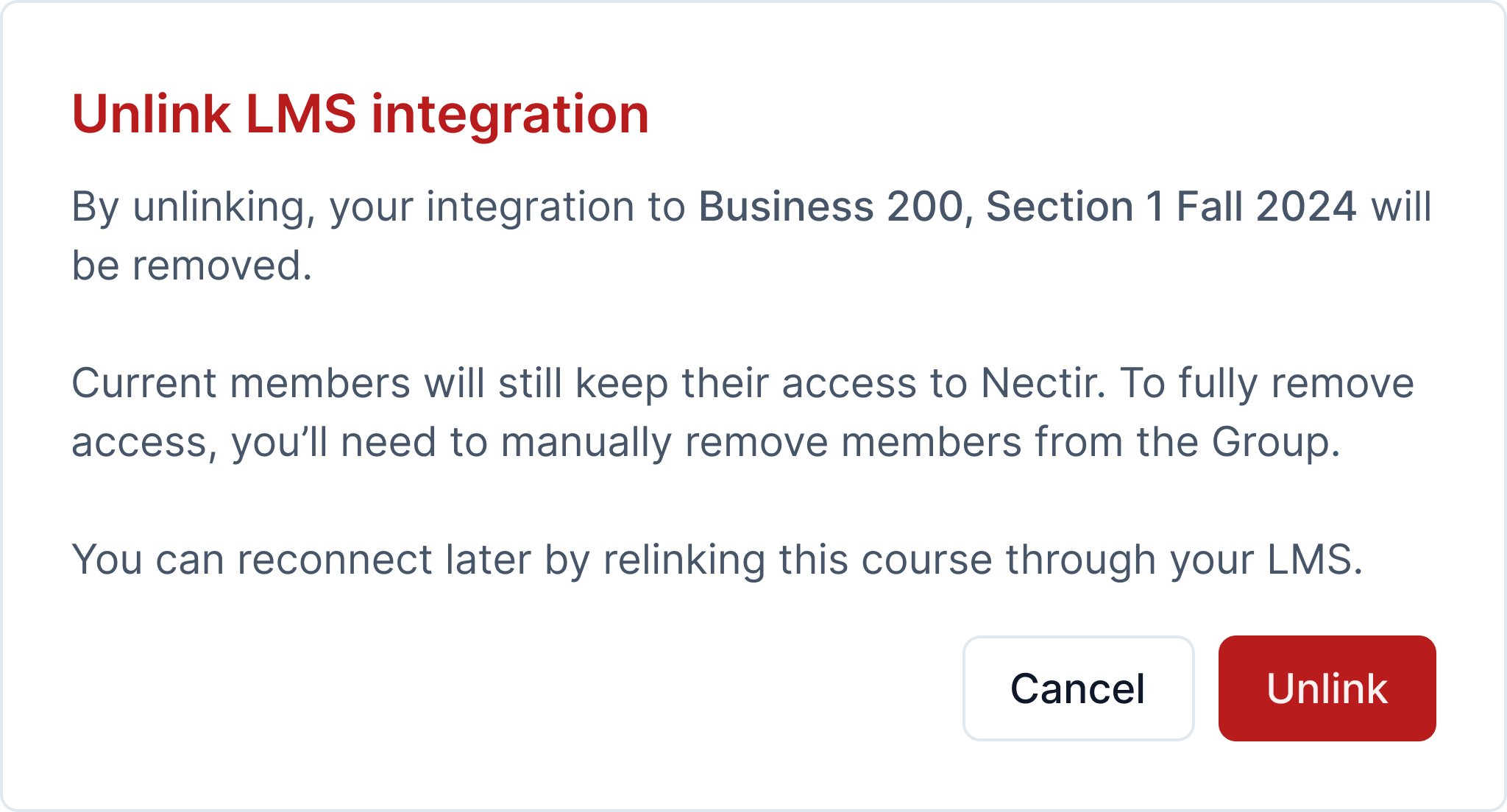 Unlink LMS Integration