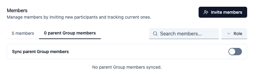 Empty state showing parent Group member sync is disabled