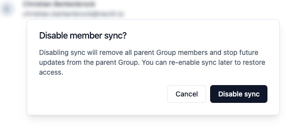 Confirmation modal asking to disable member sync