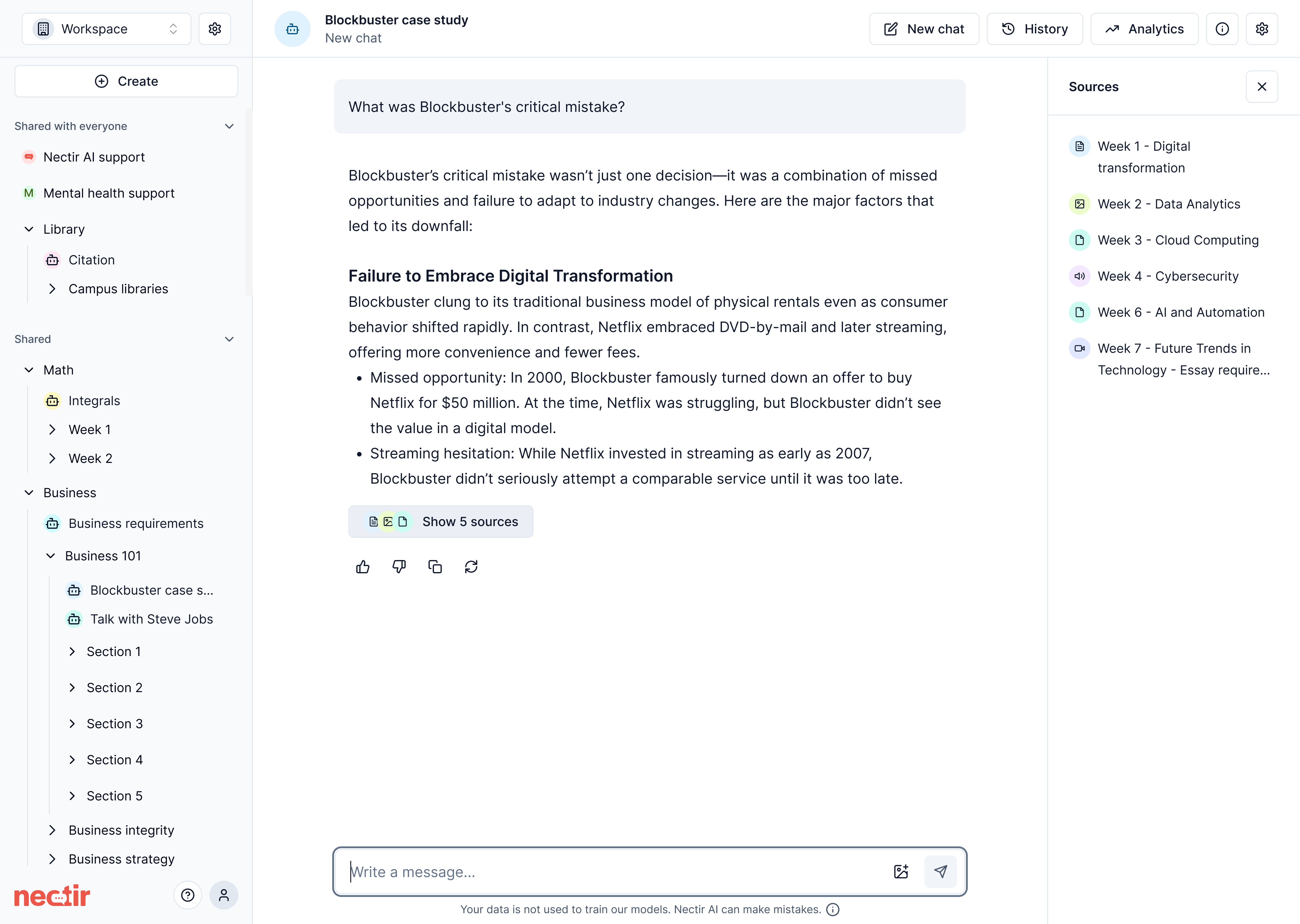 Example of sources displayed in an Assistant response