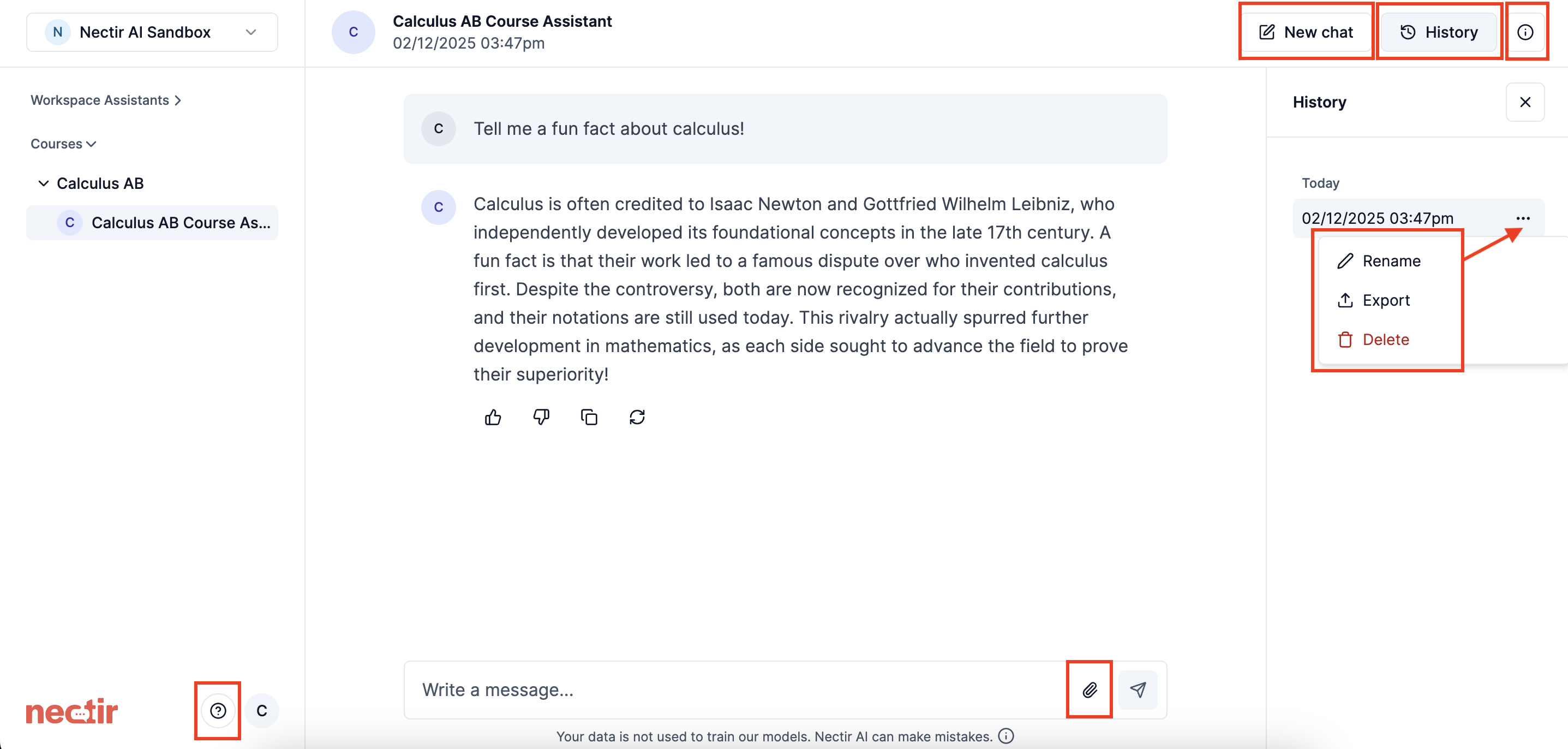 Chat interface features