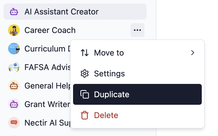 Duplicate Assistant dropdown