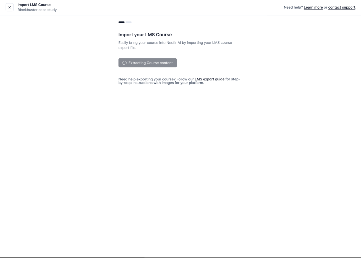 Processing screen showing extraction of course files