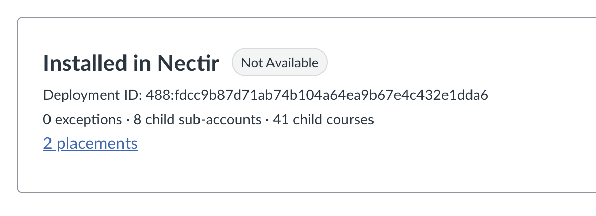 Canvas app details showing Nectir installed with Not Available status