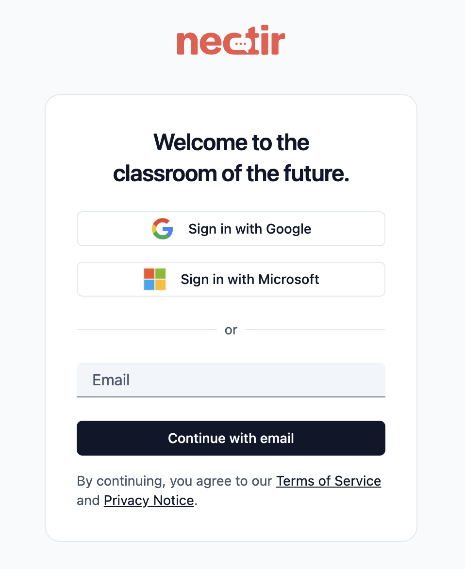 Nectir AI login screen