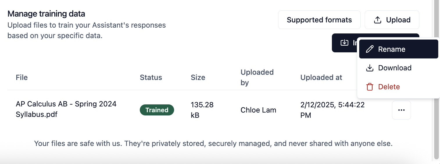 Rename training data interface