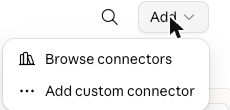 Menu under the Add button in Claude's Connectors settings, with two items, Browse connectors and Add custom connector