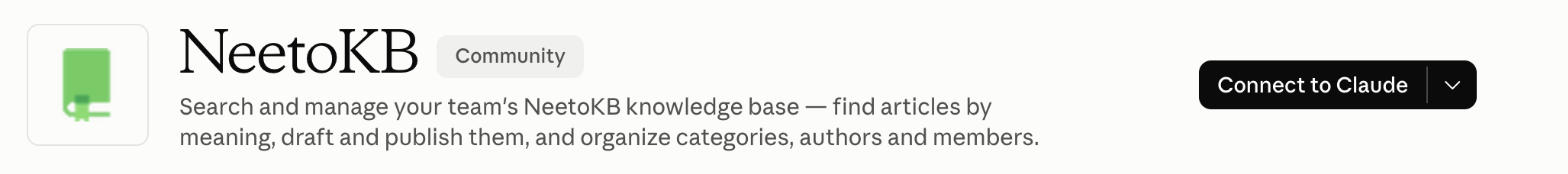 The NeetoKB entry in Claude's connector directory, with a one-line description and a Connect to Claude button