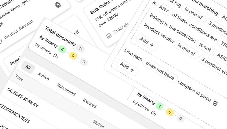 Smarty Discounts in Shopify Admin: discount list.