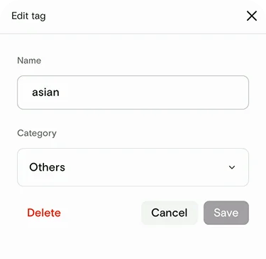 Edit tag sheet with name and category fields