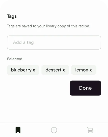 Tags sheet with selected blueberry, dessert, and lemon tags