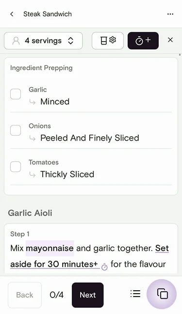 Cooking Mode with the open other recipe button highlighted
