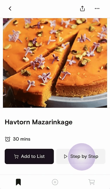 Recipe detail with the Step by Step button highlighted
