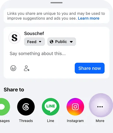 Facebook share menu with More highlighted
